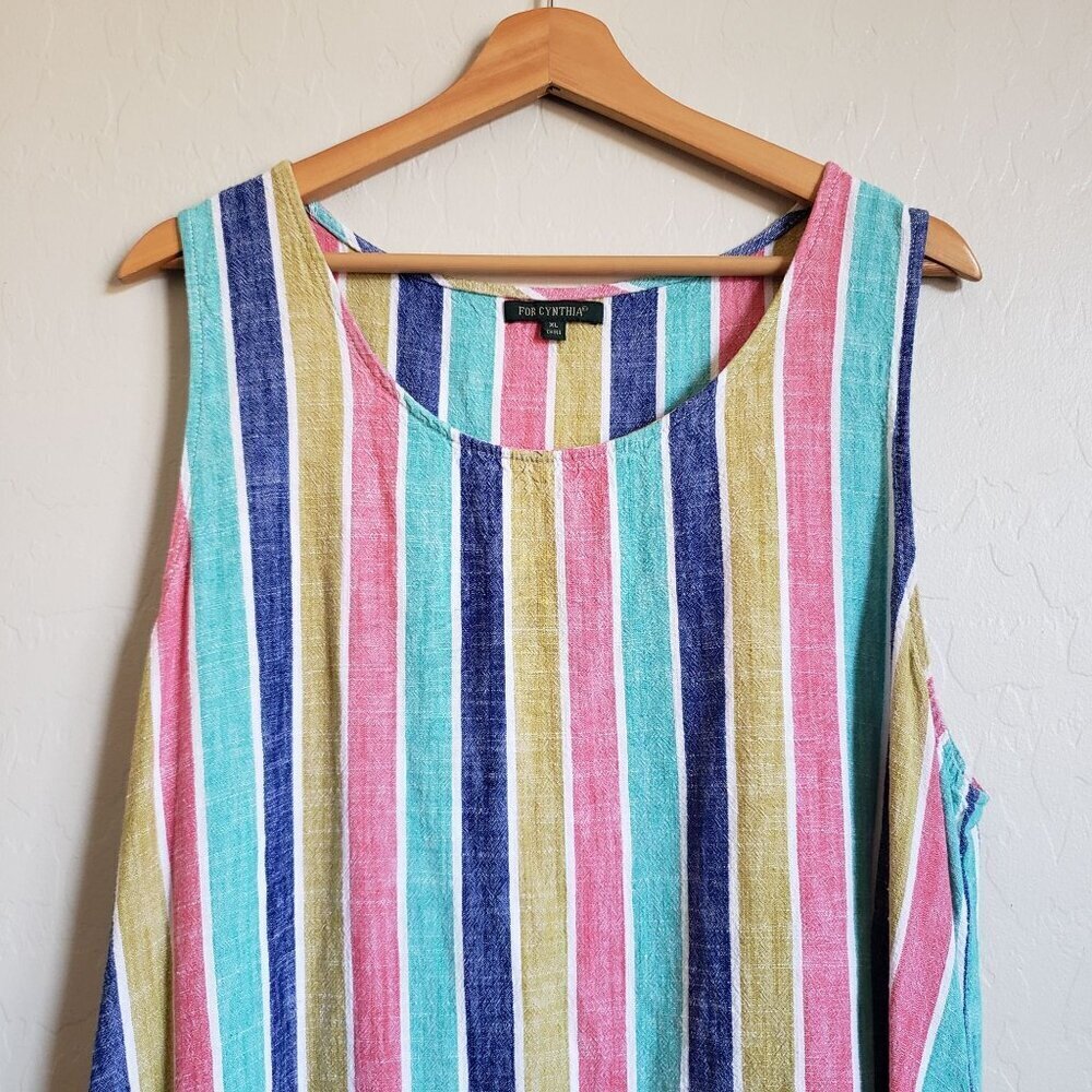 For Cynthia Rainbow Striped Linen Blend Handkerchief Hem Tunic Top Sz Women's XL - Picture 3 of 9